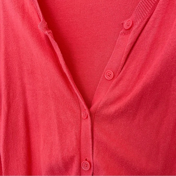 LOFT Coral Orange Button Front Cardigan - Picture 3 of 4